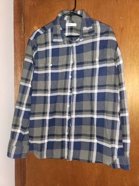 Sonoma Blue, Gray & White Plaid Flannel Shirt
